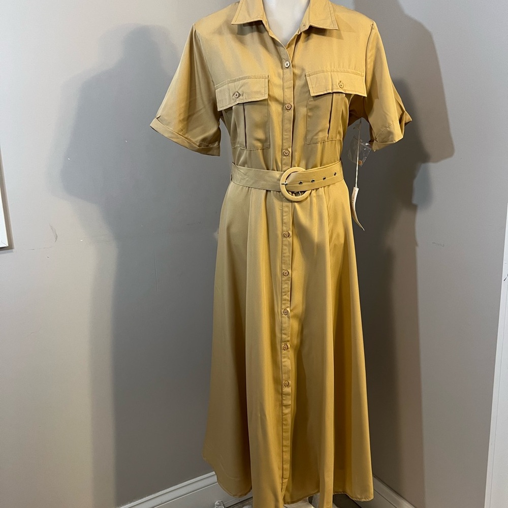 TRULY Yellow Polo Collar Midi Dress Casual